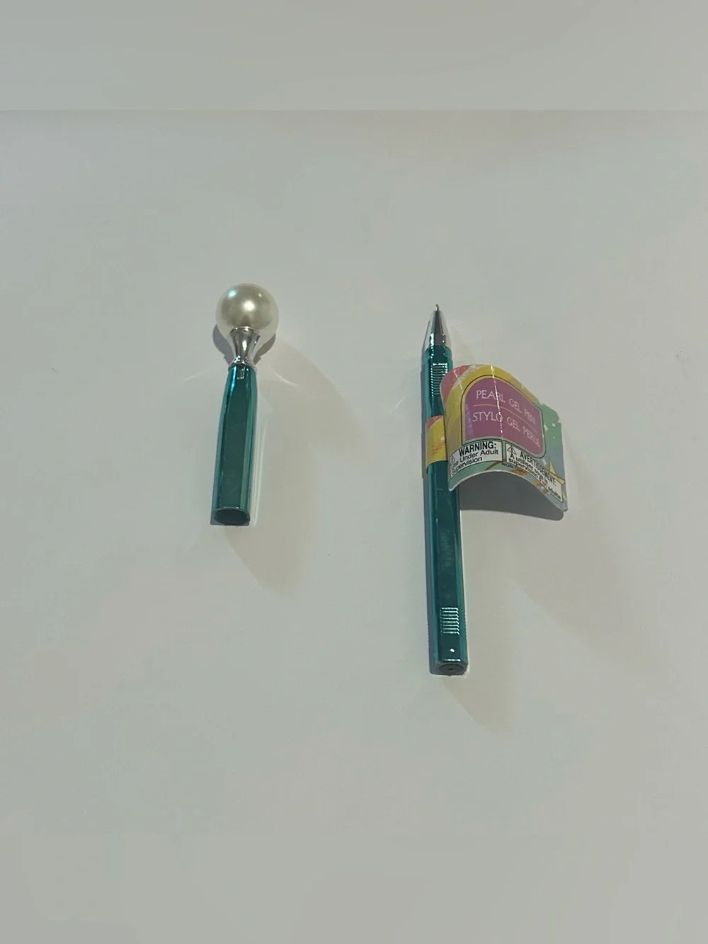 New 3 Pearl Gel Pens Green Bottoms Pearl on Top Blue Ink Pen